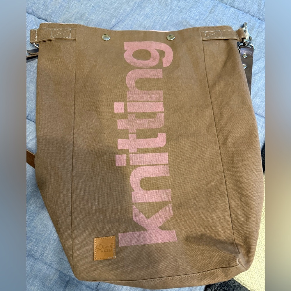 Pink hazel Tote Bag with Pink 'Knitting' Print